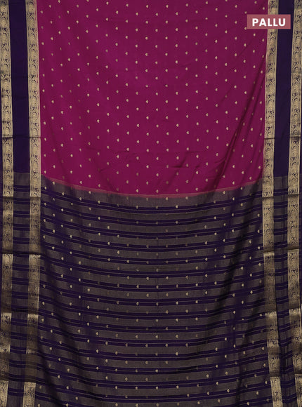 Semi mysore silk saree dark pink and navy blue with allover zari woven buttas and rettapet zari woven border