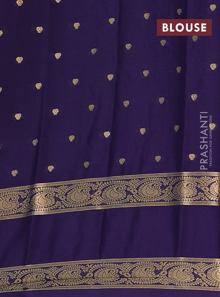 Semi mysore silk saree dark pink and navy blue with allover zari woven buttas and rettapet zari woven border