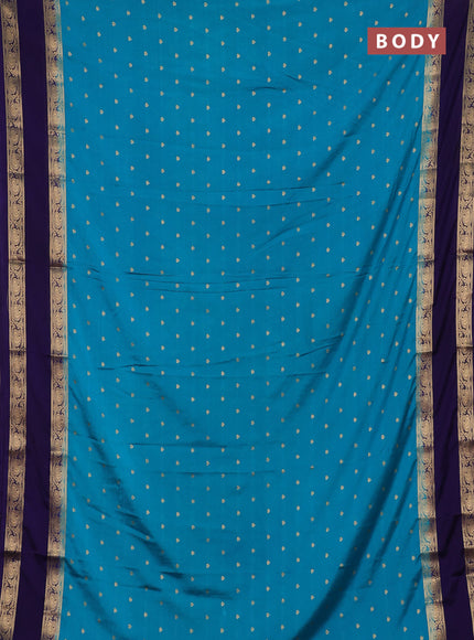 Semi mysore silk saree teal blue and navy blue with allover zari woven buttas and rettapet zari woven border