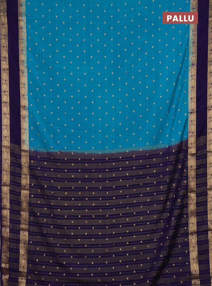 Semi mysore silk saree teal blue and navy blue with allover zari woven buttas and rettapet zari woven border