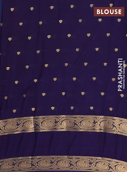 Semi mysore silk saree teal blue and navy blue with allover zari woven buttas and rettapet zari woven border