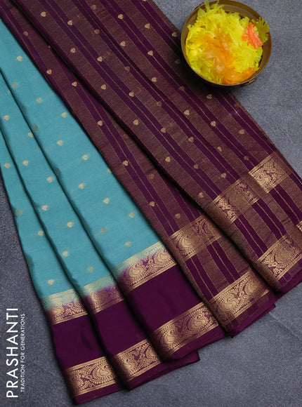 Semi mysore silk saree pastel green and wine shade with allover zari woven buttas and rettapet zari woven border