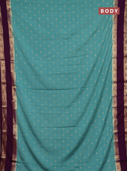 Semi mysore silk saree pastel green and wine shade with allover zari woven buttas and rettapet zari woven border