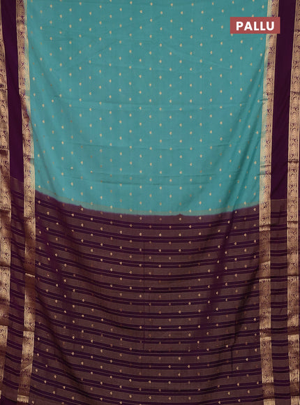 Semi mysore silk saree pastel green and wine shade with allover zari woven buttas and rettapet zari woven border