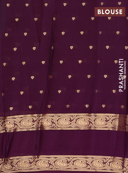 Semi mysore silk saree pastel green and wine shade with allover zari woven buttas and rettapet zari woven border