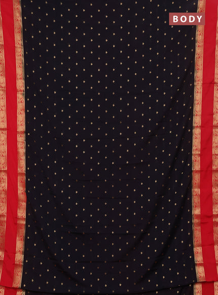 Semi mysore silk saree black and red with allover zari woven buttas and rettapet zari woven border