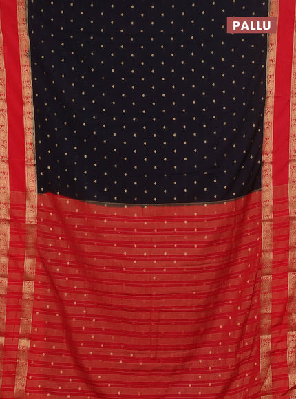 Semi mysore silk saree black and red with allover zari woven buttas and rettapet zari woven border