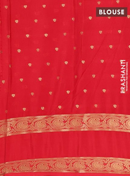 Semi mysore silk saree black and red with allover zari woven buttas and rettapet zari woven border