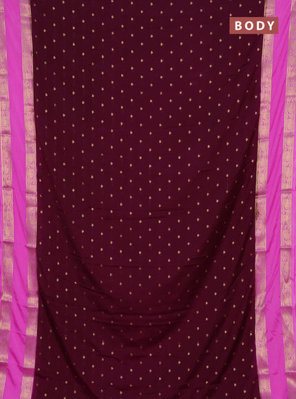 Semi mysore silk saree wine shade and light pink with allover zari woven buttas and rettapet zari woven border