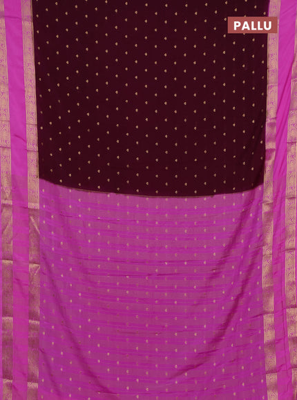 Semi mysore silk saree wine shade and light pink with allover zari woven buttas and rettapet zari woven border