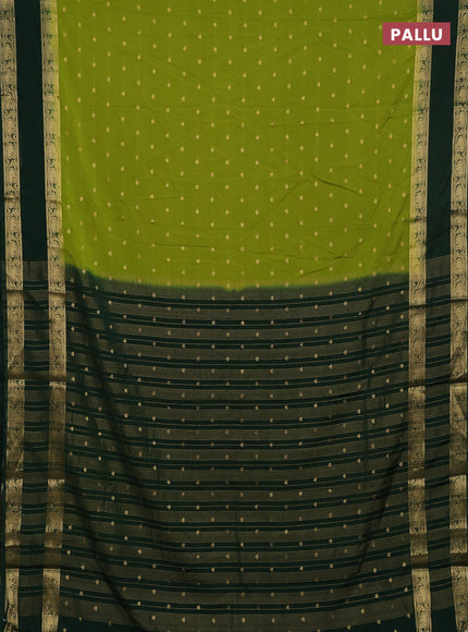 Semi mysore silk saree light green and bottle green with allover zari woven buttas and rettapet zari woven border