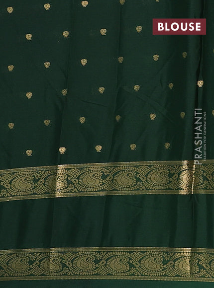 Semi mysore silk saree light green and bottle green with allover zari woven buttas and rettapet zari woven border