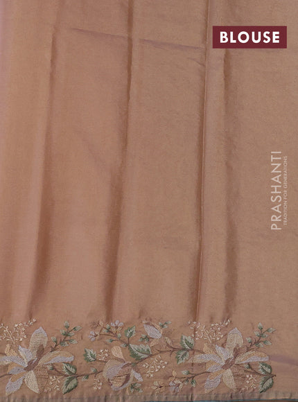 Art tissue saree pastel peach with plain body and embroidery work border