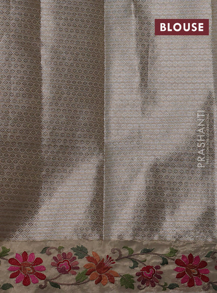 Art tissue saree gold with allover zari woven brocade weaves and embroidery work border