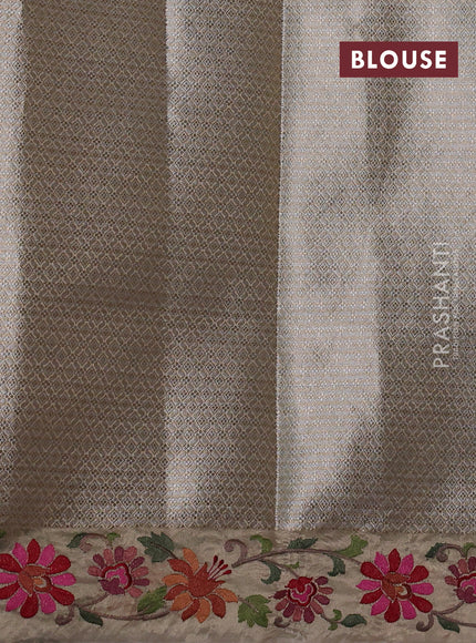 Art tissue saree gold with allover zari woven brocade weaves and embroidery work border