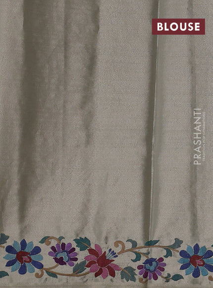 Art tissue saree beige with allover zari woven brocade weaves and embroidery work border