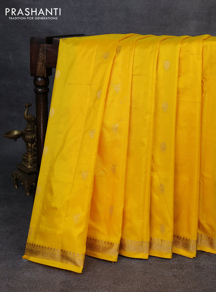 Narayanpet silk saree yellow and bottle green with allover zari woven buttas and zari woven border