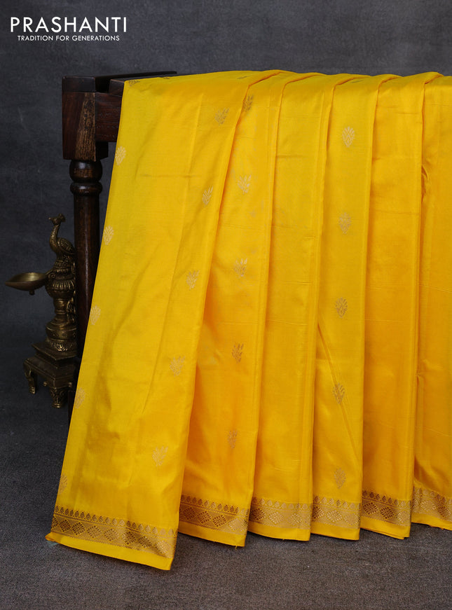 Narayanpet silk saree yellow and bottle green with allover zari woven buttas and zari woven border