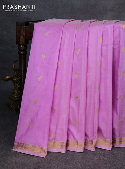 Narayanpet silk saree lavender and navy blue with allover zari woven buttas and zari woven border