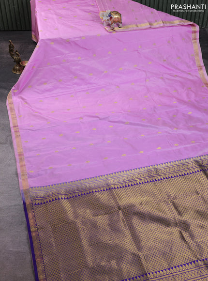 Narayanpet silk saree lavender and navy blue with allover zari woven buttas and zari woven border
