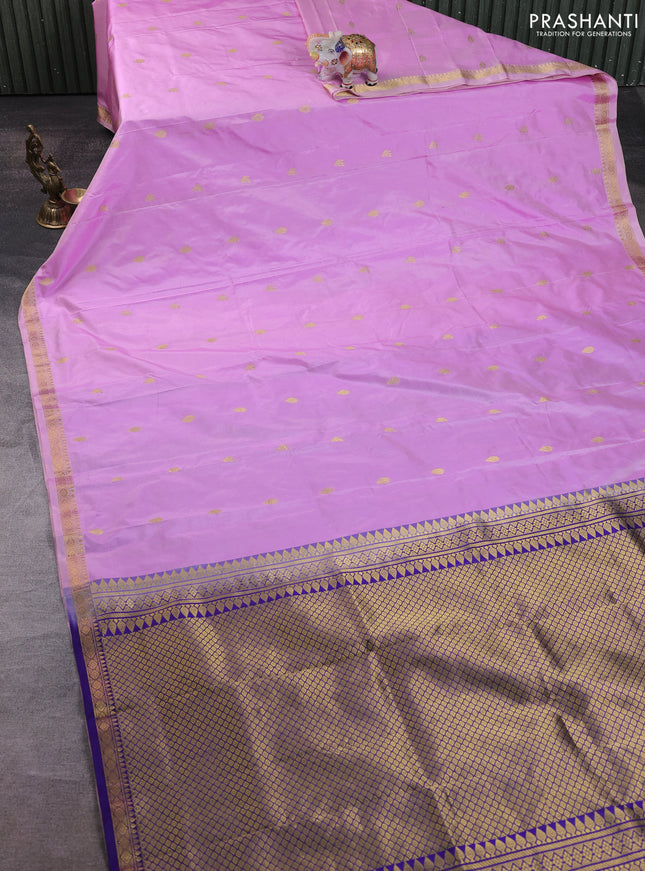 Narayanpet silk saree lavender and navy blue with allover zari woven buttas and zari woven border
