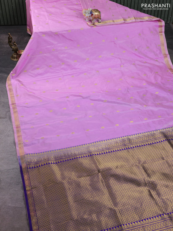 Narayanpet silk saree lavender and navy blue with allover zari woven buttas and zari woven border