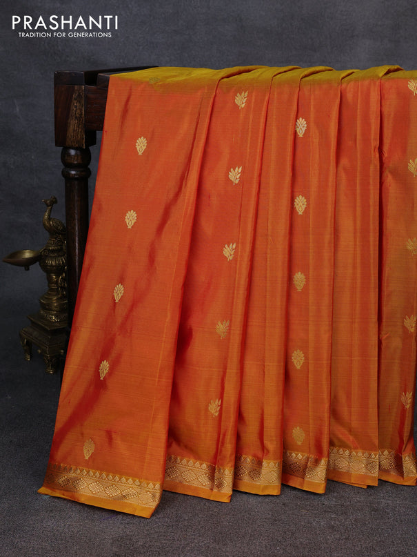 Narayanpet silk saree dark mustard and navy blue with allover zari woven buttas and zari woven border