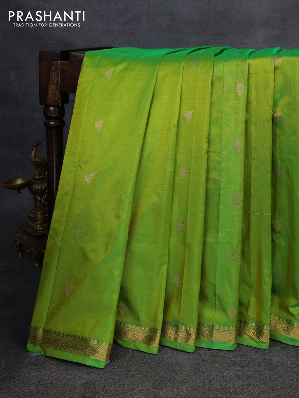 Narayanpet silk saree light green and bottle green with allover zari woven buttas and zari woven border