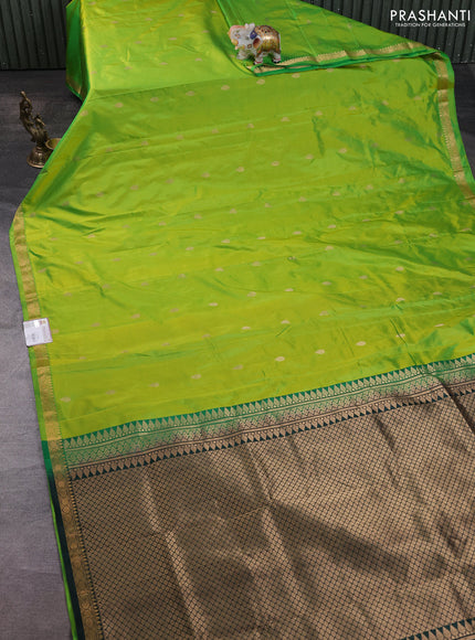 Narayanpet silk saree light green and bottle green with allover zari woven buttas and zari woven border