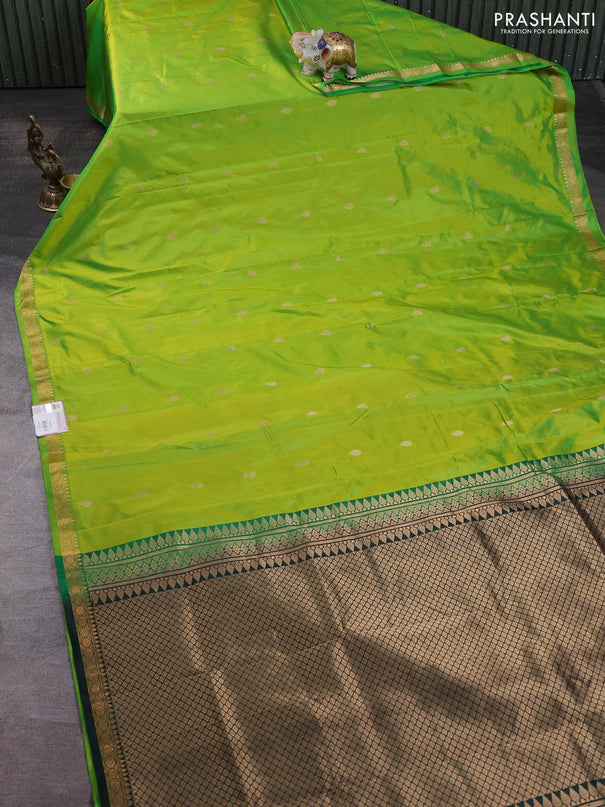 Narayanpet silk saree light green and bottle green with allover zari woven buttas and zari woven border