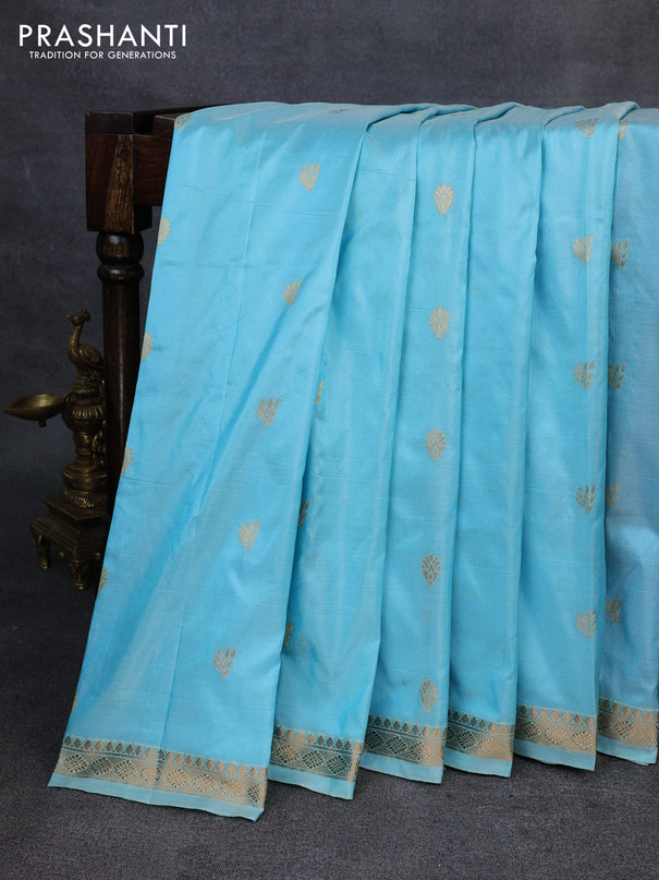 Narayanpet silk saree teal blue and navy blue with allover zari woven buttas and zari woven border