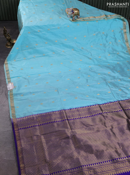 Narayanpet silk saree teal blue and navy blue with allover zari woven buttas and zari woven border