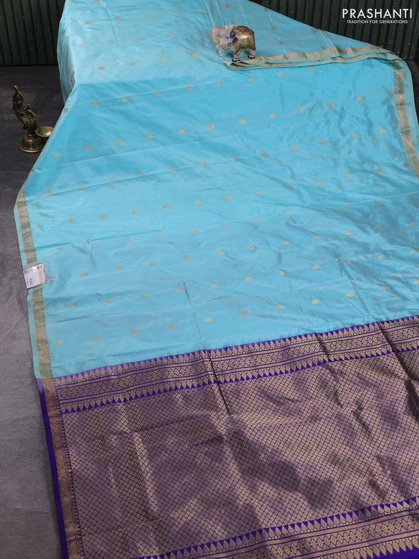 Narayanpet silk saree teal blue and navy blue with allover zari woven buttas and zari woven border