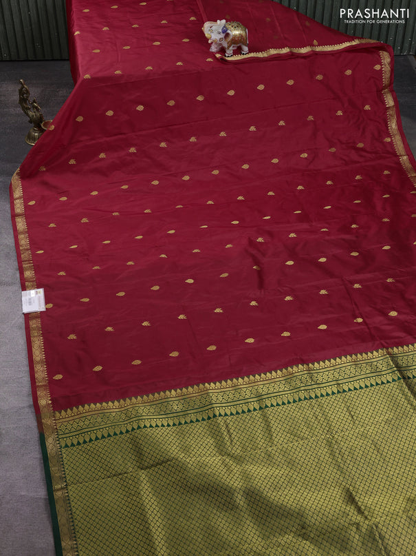 Narayanpet silk saree red and bottle green with allover zari woven buttas and zari woven border