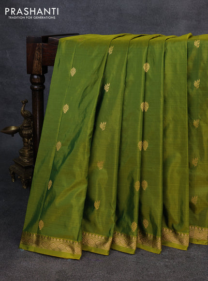Narayanpet silk saree mehendi green and violet with allover zari woven buttas and zari woven border