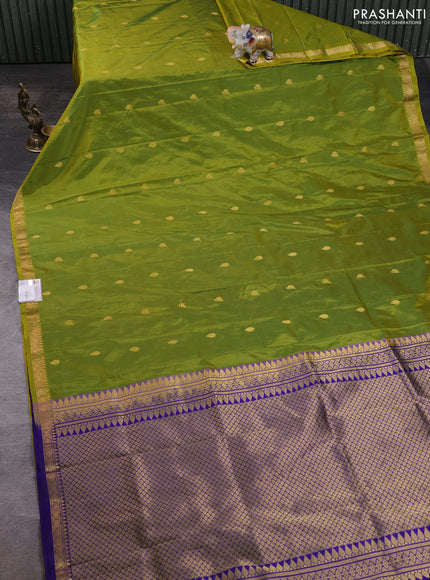 Narayanpet silk saree mehendi green and violet with allover zari woven buttas and zari woven border