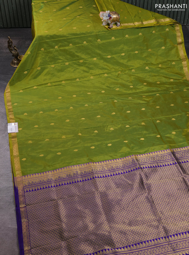 Narayanpet silk saree mehendi green and violet with allover zari woven buttas and zari woven border
