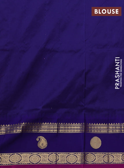 Narayanpet silk saree candy pink and blue with allover zari woven buttas and temple design rettapet zari woven butta border