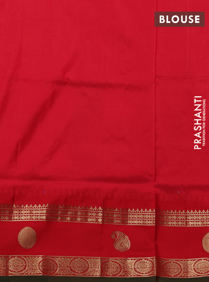 Narayanpet silk saree teal blue and red with allover zari woven buttas and temple design rettapet zari woven butta border