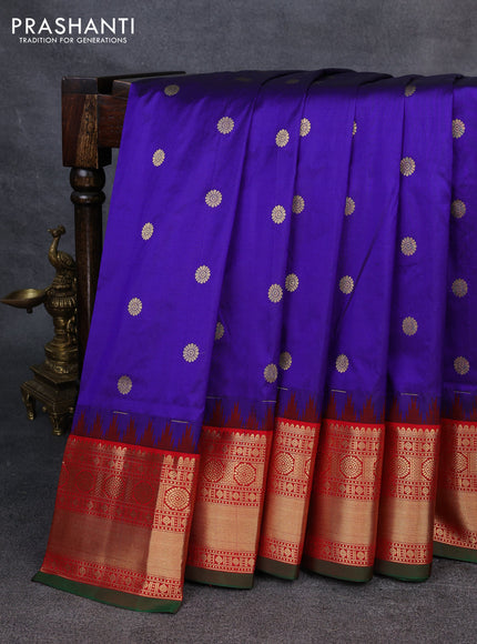 Narayanpet silk saree violet and red with allover zari woven buttas and temple design zari woven border