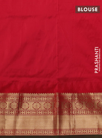 Narayanpet silk saree violet and red with allover zari woven buttas and temple design zari woven border