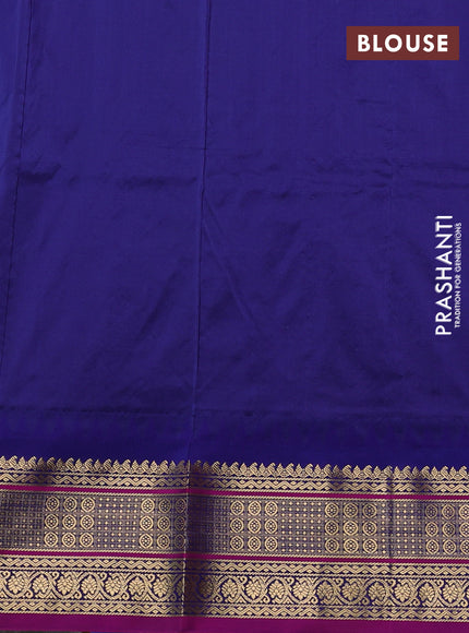 Narayanpet silk saree red and navy blue with allover zari woven buttas and temple design zari woven border