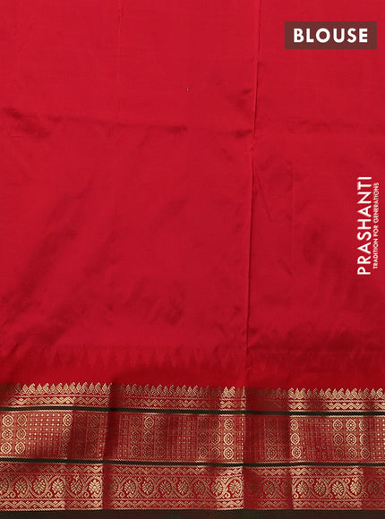 Narayanpet silk saree bottle green and red with allover zari woven buttas and temple design zari woven border