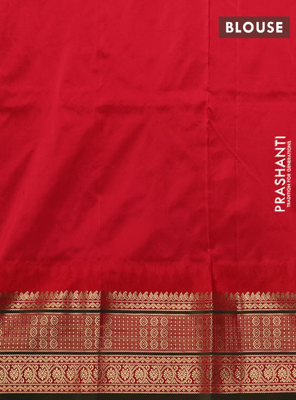 Narayanpet silk saree peacock blue and red with allover zari woven buttas and temple design zari woven border