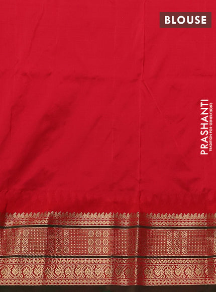 Narayanpet silk saree sunset orange and red with allover zari woven buttas and temple design zari woven border