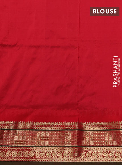 Narayanpet silk saree dark magenta and red with allover zari woven buttas and temple design zari woven border