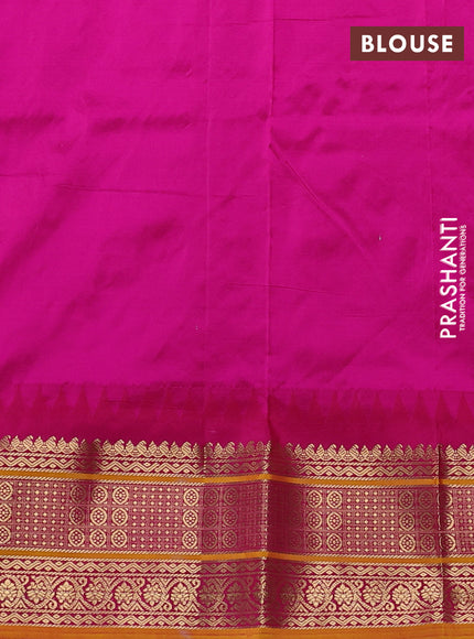 Narayanpet silk saree beige and pink with allover zari woven buttas and temple design zari woven border