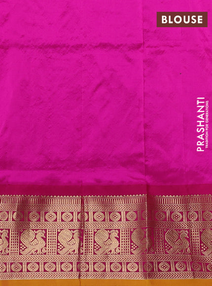 Narayanpet silk saree dual shade of teal green and pink with allover zari woven buttas and zari woven korvai border