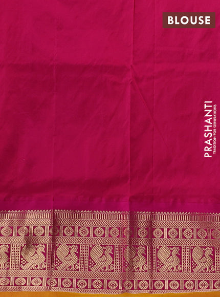 Narayanpet silk saree blue and yellow with allover zari woven buttas and zari woven korvai border