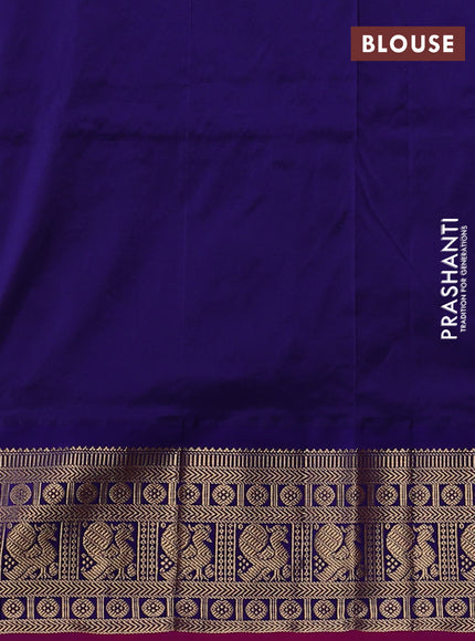 Narayanpet silk saree orange and navy blue with allover zari woven buttas and zari woven korvai border